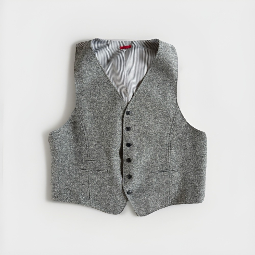 John Varvatos Serge Gray Wool Blend Button Front Suit Vest Waistcoat XL Academia